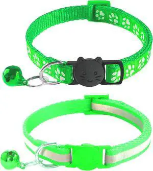2 Pack Breakaway Cat Collars with Bells, Reflective Design and Claw Print Design, Safety Buckle Kitten Collars Adjustable from 7.5 to 12.5 Inches (Green) 2 Pack Breakaway Cat Collars with Bells, Reflective Design and Claw Print Design, Safety Buckle Kitten Collars Adjustable from 7.5 to 12.5 Inches (Green)