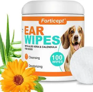 Dog Ear Wipes, Dog Ear Cleaner, Odor Control, Dirt and Wax Removal with Soothing Aloe Vera & Eucalyptus, Regular Wipes, 100 Count Dog Ear Wipes, Dog Ear Cleaner, Odor Control, Dirt and Wax Removal with Soothing Aloe Vera & Eucalyptus, Regular Wipes, 100 Count