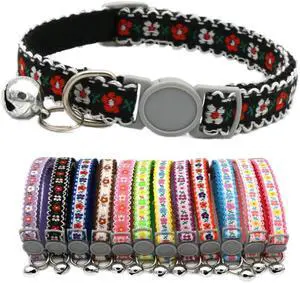 Black Cat Collar Breakaway with Bell, Break Away Kitten Collar with Bells, Cute Flower Tiny Dog Collar for XXS Xs Little Pet Dogs, Neck 7.5-12inch Black Cat Collar Breakaway with Bell, Break Away Kitten Collar with Bells, Cute Flower Tiny Dog Collar for XXS Xs Little Pet Dogs, Neck 7.5-12inch