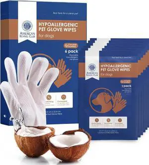 AKC Coconut Dog Bathing Glove Wipes, No-Rinse, 6 Pack | Deodorizing waterless cleaning gloves quickly clean paws and fur for all dog sizes, fur types and travel. AKC Coconut Dog Bathing Glove Wipes, No-Rinse, 6 Pack | Deodorizing waterless cleaning gloves quickly clean paws and fur for all dog sizes, fur types and travel.