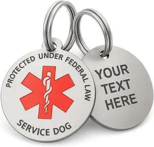 Personalized Service Dog Tag Protect Under Federal Law Red Medical Alert Symbol ID Emotional Support Easily Attach to Collar Harness Vest Small and Large (Small) Personalized Service Dog Tag Protect Under Federal Law Red Medical Alert Symbol ID Emotional Support Easily Attach to Collar Harness Vest Small and Large (Small)