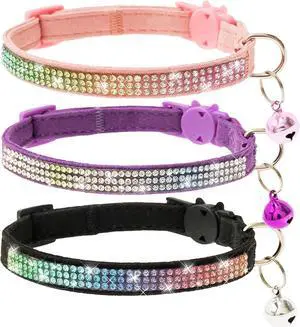 Breakaway Cat Collar with Bells, 3 Pack Rhinestone Pet Collars | Adjustable Bling Cute Adjustable Collars Pet Accessories for Girl & Boy Cats, Kitten, Puppy Breakaway Cat Collar with Bells, 3 Pack Rhinestone Pet Collars | Adjustable Bling Cute Adjustable Collars Pet Accessories for Girl & Boy Cats, Kitten, Puppy