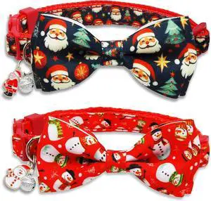 Mieemiu 2 Pack Christmas Cat Collar with Bow Tie, Adjustable Breakaway Collar with Bell for Cats and Kittens, Santa Claus and Red Snowman Holiday Design Mieemiu 2 Pack Christmas Cat Collar with Bow Tie, Adjustable Breakaway Collar with Bell for Cats and Kittens, Santa Claus and Red Snowman Holiday Design