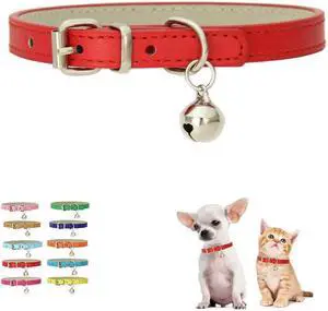 Red Puppy Dog Collar with Bell, Bell Collar for Cats Kitten XXS Dog Collar | Adjustable XXS XS size bell collar, faux leather PU collar tiny male female puppies kittens,litter small animal for boy gir Red Puppy Dog Collar with Bell, Bell Collar for Cats Kitten XXS Dog Collar | Adjustable XXS XS size bell collar, faux leather PU collar tiny male female puppies kittens,litter small animal for boy gir