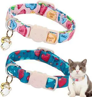 2 Pack Valentine's Day Cat Collar - Colorful Heart Cotton Cute Cat Collar with Bell & Pendant Soft Adjustable Pet Collars with Safety Buckle for Girl and Boy Pets Party 2 Pack Valentine's Day Cat Collar - Colorful Heart Cotton Cute Cat Collar with Bell & Pendant Soft Adjustable Pet Collars with Safety Buckle for Girl and Boy Pets Party