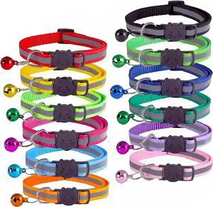 12-Pack Reflective Cat Collar Breakaway with Safety Elastic Band - Adjustable 7.5-12.5 Inch Lightweight Collar with Bell for Cats and Kittens 12-Pack Reflective Cat Collar Breakaway with Safety Elastic Band - Adjustable 7.5-12.5 Inch Lightweight Collar with Bell for Cats and Kittens