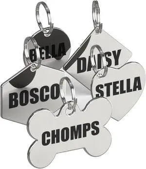 Stainless Steel ID Dog Tags Engraved for Pets Personalized for Cat or Dog Collar Bold Font for Safety (Large, Bone) Stainless Steel ID Dog Tags Engraved for Pets Personalized for Cat or Dog Collar Bold Font for Safety (Large, Bone)