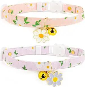 2 Pack Cotton Breakaway Cat Collar with Bell Pink&Purple Flowers Pendant Cute Kitten Cat Collar Suitable for Girls and Boys 2 Pack Cotton Breakaway Cat Collar with Bell Pink&Purple Flowers Pendant Cute Kitten Cat Collar Suitable for Girls and Boys