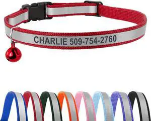 Personalized Reflective Cat Collars, Engraved Custom Cat Collar | Name and Phone Identification, Breakaway Collar with Safety Release Buckle and Bell, Adjustable for Cats and Kitten, (Red) Personalized Reflective Cat Collars, Engraved Custom Cat Collar | Name and Phone Identification, Breakaway Collar with Safety Release Buckle and Bell, Adjustable for Cats and Kitten, (Red)