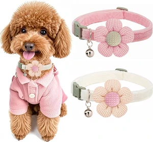 Small Dog Collar with Flower, Puppy Collars XS Dog Collars for Small Dogs with Bell for Girl Boy Little Dog (Pink + White) Small Dog Collar with Flower, Puppy Collars XS Dog Collars for Small Dogs with Bell for Girl Boy Little Dog (Pink + White)