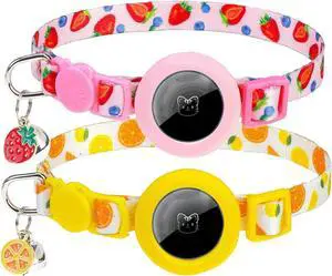 Airtag Cat Collar, 2 Pack Breakaway Kitten Collars for Air tag | Safety Lightweight Hidden GPS Tracker Holder for Girl Boy Cats & Puppies With Bell, Adjustable 7.9-11.8in,Strawberry & Orange Airtag Cat Collar, 2 Pack Breakaway Kitten Collars for Air tag | Safety Lightweight Hidden GPS Tracker Holder for Girl Boy Cats & Puppies With Bell, Adjustable 7.9-11.8in,Strawberry & Orange