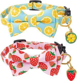 Breakaway Cat Collar with Cute Bow Tie Bell 2Pack Lemon Strawberry Summer Collars for Male Female Soft Cotton Kitty Kitten Collar Cute Cat Collars Ideal for Girl Cats Boy Male Cats Breakaway Cat Collar with Cute Bow Tie Bell 2Pack Lemon Strawberry Summer Collars for Male Female Soft Cotton Kitty Kitten Collar Cute Cat Collars Ideal for Girl Cats Boy Male Cats