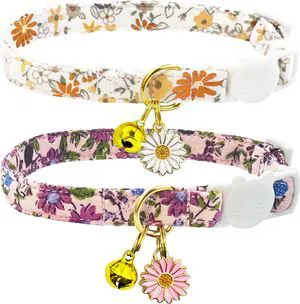 2 Pack Cotton Breakaway Cat Collars Set with Bell and Flower Pendant, Cute Floral Fruit Patterned, Adjustable 7.5-11Inch, Include A Mouse Toy Gift 2 Pack Cotton Breakaway Cat Collars Set with Bell and Flower Pendant, Cute Floral Fruit Patterned, Adjustable 7.5-11Inch, Include A Mouse Toy Gift
