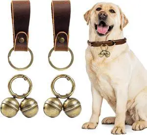 Loud Dog Collar Bells, Durable Pet Bells Tracker for Large Dogs, 4 Copper ells and 2 Leather Button Strap for Outdoor Safety, Pet Tracking, Hiking, Walking Loud Dog Collar Bells, Durable Pet Bells Tracker for Large Dogs, 4 Copper ells and 2 Leather Button Strap for Outdoor Safety, Pet Tracking, Hiking, Walking
