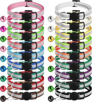 18 Pcs Reflective Cat Collars Breakaway Cat Kitten Collars with Bell for Girl Boy Cats with Safety Buckle Adjustable 7.5-12.5 Inch 18 Pcs Reflective Cat Collars Breakaway Cat Kitten Collars with Bell for Girl Boy Cats with Safety Buckle Adjustable 7.5-12.5 Inch