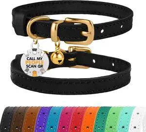 Leather Cat Collar with Removable Bells Non Breakaway Kitten QR Tag for Girl Boy (7" - 9" for Cats, Black & Gold) Leather Cat Collar with Removable Bells Non Breakaway Kitten QR Tag for Girl Boy (7" - 9" for Cats, Black & Gold)