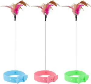 Cat Collar Toy, 3 Pcs Cat Feather Toy with Neck Collar, Interactive Self Playing Toys with Bell for Indoor Kittens Small Animals(Pink/Blue/Green) Cat Collar Toy, 3 Pcs Cat Feather Toy with Neck Collar, Interactive Self Playing Toys with Bell for Indoor Kittens Small Animals(Pink/Blue/Green)