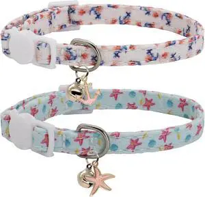 Cat Collars for Girl Cats & Boys, 2 Pack Soft Cotton Breakaway Collar with Removable Bell and Cute Charms, Adjustable Safety Pet Necklace, Ocean Cat Collars for Girl Cats & Boys, 2 Pack Soft Cotton Breakaway Collar with Removable Bell and Cute Charms, Adjustable Safety Pet Necklace, Ocean