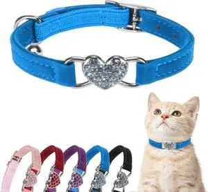 Diamond Cat Collar with Bell, Adjustable Kitten Collar, Blue | Soft Cute Pet Collar with Crystal Heart Charm for Girl Boy Cats,Safe Bling Sparkly Stylish with Safety Elastic,8-10in,1 Pack Diamond Cat Collar with Bell, Adjustable Kitten Collar, Blue | Soft Cute Pet Collar with Crystal Heart Charm for Girl Boy Cats,Safe Bling Sparkly Stylish with Safety Elastic,8-10in,1 Pack