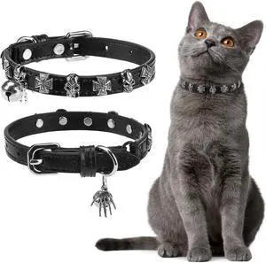 Leather Cat Collar for Girl Boy Cats,Black(Skull) | Adjustable Pet Collar with Safety Elastic Belt,Personalized Punk Accessories Buckle Collars with Bell for Small Dogs Leather Cat Collar for Girl Boy Cats,Black(Skull) | Adjustable Pet Collar with Safety Elastic Belt,Personalized Punk Accessories Buckle Collars with Bell for Small Dogs