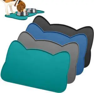 Cat Food Mat, Silicone Dog Bowl Mat for Food and Water, Waterproof Non Slip Pet Feeding Mat, Raised Edge Dog Food Tray to Stop Food Spills and Water Messes on Floor (Teal+M) Cat Food Mat, Silicone Dog Bowl Mat for Food and Water, Waterproof Non Slip Pet Feeding Mat, Raised Edge Dog Food Tray to Stop Food Spills and Water Messes on Floor (Teal+M)