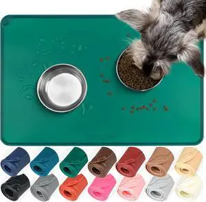 Pet Food Mat Flexmat Dog Bowl Mat, S, Deep Green | Non Slip Silicone for Pet Kitten & Doggy, Placemat with Lip for Floor Pet Food Mat Flexmat Dog Bowl Mat, S, Deep Green | Non Slip Silicone for Pet Kitten & Doggy, Placemat with Lip for Floor