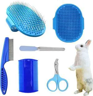 6Pcs Grooming Kit with Brush, Hair Remover, Shampoo Brush, Double-Sided Comb, Nail Clipper and Trimmer for Rabbits, Hamsters, Bunnies, and Guinea Pigs - Blue 6Pcs Grooming Kit with Brush, Hair Remover, Shampoo Brush, Double-Sided Comb, Nail Clipper and Trimmer for Rabbits, Hamsters, Bunnies, and Guinea Pigs - Blue