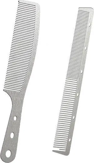 2 Pcs Metal Comb, Stainless Steel Fine Tooth Comb, Unbreakable Teeth Design, Anti Static comb, Heat Resistant, Professional Barber Comb Set, hair combs for men, Wood Grain Design 2 Pcs Metal Comb, Stainless Steel Fine Tooth Comb, Unbreakable Teeth Design, Anti Static comb, Heat Resistant, Professional Barber Comb Set, hair combs for men, Wood Grain Design