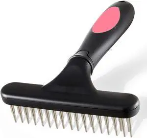 Pet Grooming Rake - Double Row Pins Shedding and Dematting Undercoat Rake Comb for Dogs, Cats, Matted, Short, Long Hair Coats - Safe Grooming & Deshedding Brush - Comb Out Mats & Tangles Easily Pet Grooming Rake - Double Row Pins Shedding and Dematting Undercoat Rake Comb for Dogs, Cats, Matted, Short, Long Hair Coats - Safe Grooming & Deshedding Brush - Comb Out Mats & Tangles Easily