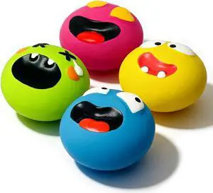 Latex Squeaky Dog Toys for Small Dogs, Mini Breed, 2.2" Flat Ball | 2.2"x2.2"x1.3" Soft Squeak Ball Flat , 4-Pack Smile Face Fetch Puppy Toys with Squeaker, Floating Pet Toy for Indoor, Outdoor Latex Squeaky Dog Toys for Small Dogs, Mini Breed, 2.2" Flat Ball | 2.2"x2.2"x1.3" Soft Squeak Ball Flat , 4-Pack Smile Face Fetch Puppy Toys with Squeaker, Floating Pet Toy for Indoor, Outdoor