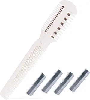 Razor Comb for Hair Cutting, Double Edged Razor Cutting Comb. with 5 Replacement Blades,Split End HairTrimmer Styling Tool for Thinning, Texturizing, and Grooming Razor Comb for Hair Cutting, Double Edged Razor Cutting Comb. with 5 Replacement Blades,Split End HairTrimmer Styling Tool for Thinning, Texturizing, and Grooming