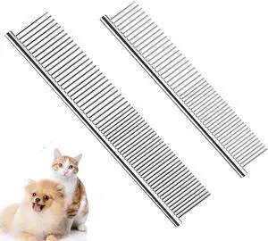Dog Combs for Grooming, 2 Pack Metal Dog Comb with Rounded Teeth, Stainless Steel Cat Comb for Removing Tangles and Knots for Dogs and Cats Dog Combs for Grooming, 2 Pack Metal Dog Comb with Rounded Teeth, Stainless Steel Cat Comb for Removing Tangles and Knots for Dogs and Cats