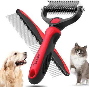 Deshedding Dog Brush for Long Haired Dogs Cats,Undercoat Shedding Rake for Dematting Detangling Tangles Matted Fur and Knots,Metal Pet Comb,Professional Pet Grooming Supplies Tool Kit,Red Deshedding Dog Brush for Long Haired Dogs Cats,Undercoat Shedding Rake for Dematting Detangling Tangles Matted Fur and Knots,Metal Pet Comb,Professional Pet Grooming Supplies Tool Kit,Red