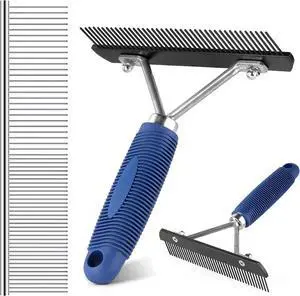 Long Tooth Grooming Undercoat Rake + Stainless Steel Shedding Comb | Deshedding Brushes for Large Pet Horse Longhair Cat, German Shepherd Husky Brush, Dual-Density Straight Comb for Detangling Long Tooth Grooming Undercoat Rake + Stainless Steel Shedding Comb | Deshedding Brushes for Large Pet Horse Longhair Cat, German Shepherd Husky Brush, Dual-Density Straight Comb for Detangling