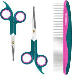 Pet Grooming Scissors Kit, Dog Grooming Shears with Stainless Steel Rounded Tip Blades for Safe Fur Trimming for Dog, Cat, Includes Pet Comb (Set of 3) Pet Grooming Scissors Kit, Dog Grooming Shears with Stainless Steel Rounded Tip Blades for Safe Fur Trimming for Dog, Cat, Includes Pet Comb (Set of 3)