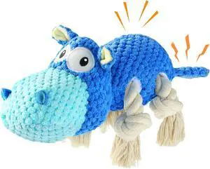 Hippo Squeaky Dog Toy, Blue, Medium | Cute Plush Design, Rope Legs for Tugging, Helps Keep Dogs Busy, Suitable for Small, Medium, and Large Dogs Hippo Squeaky Dog Toy, Blue, Medium | Cute Plush Design, Rope Legs for Tugging, Helps Keep Dogs Busy, Suitable for Small, Medium, and Large Dogs