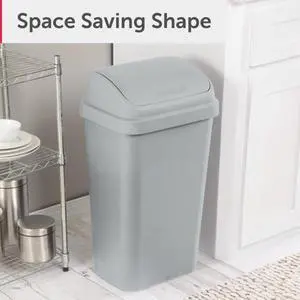 Sterilite Kitchen Trash Can, 13 Gallon Plastic Garbage Bin with Swing Top Lid, Light Gray Sterilite Kitchen Trash Can, 13 Gallon Plastic Garbage Bin with Swing Top Lid, Light Gray