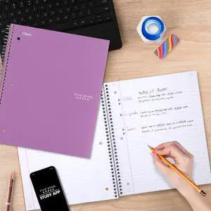 Five Star Spiral Notebook + Study App, 5 Subject, Wide Ruled, 8" x 10.5", Amethyst Five Star Spiral Notebook + Study App, 5 Subject, Wide Ruled, 8" x 10.5", Amethyst