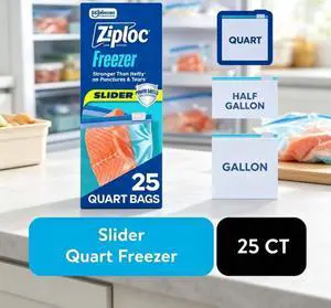 Ziploc® Brand Quart Freezer Slider Food Storage Bags, Power Shield Technology for More Durability, 25 Count Ziploc® Brand Quart Freezer Slider Food Storage Bags, Power Shield Technology for More Durability, 25 Count