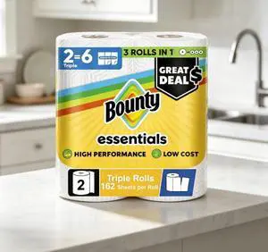 Bounty Essentials Paper Towels Select-A-Size, 2 Triple Rolls, White, 162 Sheets Per Roll Bounty Essentials Paper Towels Select-A-Size, 2 Triple Rolls, White, 162 Sheets Per Roll