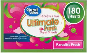 Great Value Ultimate Fresh Dryer Sheets, Paradise Fresh, 180 Count, Compare to Gain® Great Value Ultimate Fresh Dryer Sheets, Paradise Fresh, 180 Count, Compare to Gain®