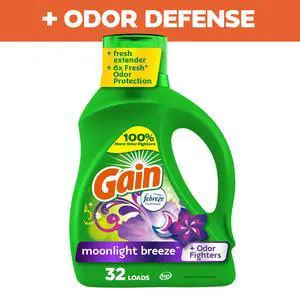 Gain Laundry Detergent Liquid with Odor Fighters, Moonlight Breeze Scent, 46 fl oz, 32 Loads Gain Laundry Detergent Liquid with Odor Fighters, Moonlight Breeze Scent, 46 fl oz, 32 Loads