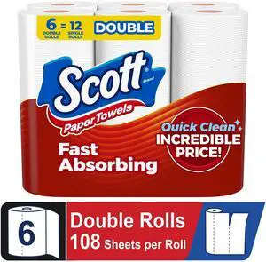 Scott Paper Towels, Choose-A-Sheet, 6 Double Rolls Scott Paper Towels, Choose-A-Sheet, 6 Double Rolls