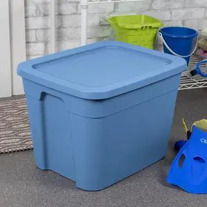 Sterilite 18 Gallon Tote, Plastic Storage Bin with Snap-on Lid, Stackable, Blue Sterilite 18 Gallon Tote, Plastic Storage Bin with Snap-on Lid, Stackable, Blue