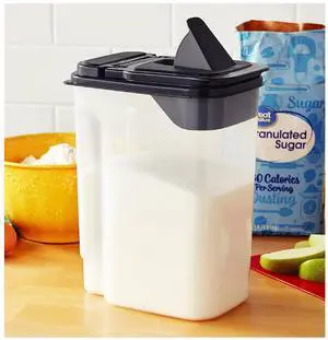 Mainstays 3.5 QT Plastic Food Dispenser, Clear with Gray Lid (1 Each) 7.5" L x 3.75" W x 9.25" H, Designed to Help with Kitchen Organization and Accessibility Mainstays 3.5 QT Plastic Food Dispenser, Clear with Gray Lid (1 Each) 7.5" L x 3.75" W x 9.25" H, Designed to Help with Kitchen Organization and Accessibility