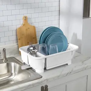 Mainstays Kitchen Sink Organizer Set with Self-Draining Caddy, Soap Dispenser, Sponge Holder and Retractable Spout for Sink Storage, White Mainstays Kitchen Sink Organizer Set with Self-Draining Caddy, Soap Dispenser, Sponge Holder and Retractable Spout for Sink Storage, White