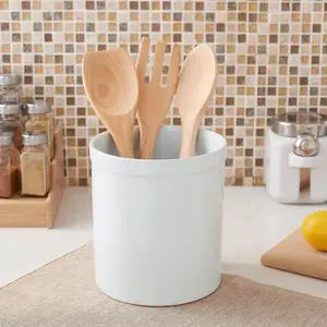 Mainstays Glazed Stoneware Kitchen Utensil Holder, Ceramic Countertop Utensil Crock for Spoons, Spatulas and Cooking Tools, White Mainstays Glazed Stoneware Kitchen Utensil Holder, Ceramic Countertop Utensil Crock for Spoons, Spatulas and Cooking Tools, White