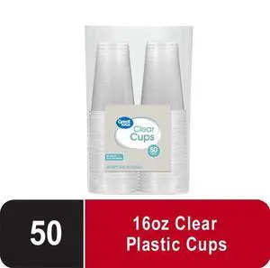 Great Value Disposable Plastic Cups, Clear, 16 fl oz, 50 Count Great Value Disposable Plastic Cups, Clear, 16 fl oz, 50 Count