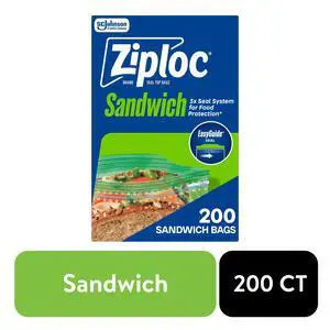 Ziploc Sandwich Bag For Food Storage, School Supplies, Grip 'n Seal Technology, Zipper, 200 Count Ziploc Sandwich Bag For Food Storage, School Supplies, Grip 'n Seal Technology, Zipper, 200 Count