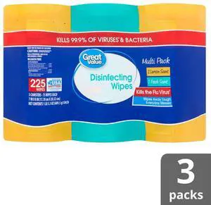 Great Value Disinfecting Wipes, Lemon and Fresh Scent, 225 Count, 3 Pack Great Value Disinfecting Wipes, Lemon and Fresh Scent, 225 Count, 3 Pack